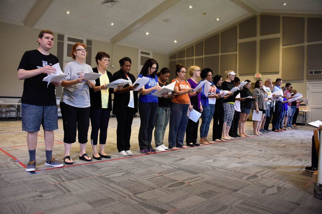 Lawyers, judges and local business professionals alike practice for the show.