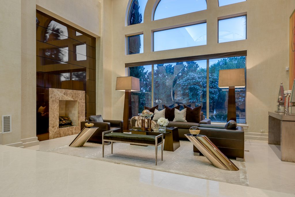 The luxurious home has 32-foot ceilings in the living areas. 
