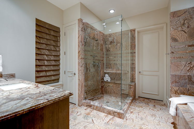 The home is finished with high-quality materials like Italian marble. 
