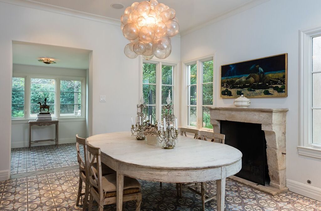 You'll find modern touches – like this sculptural light fixture – throughout. 