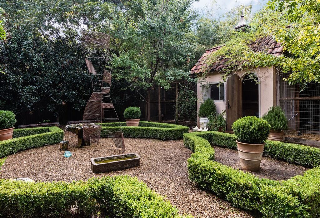 Two of the home's most surprising features: a dove cage and a chicken house. 