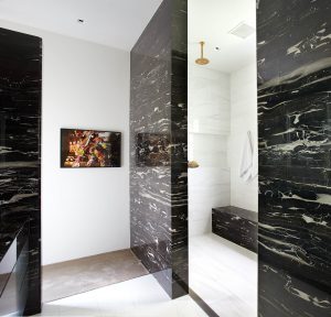 Porto black marble was one of the first purchases for the house. (photo by Lisa Petrole)
