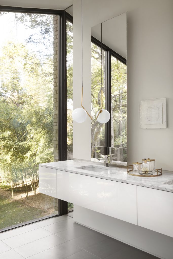 The renovated master bath overlooks the terraced lawn. (photo by Lisa Petrole)