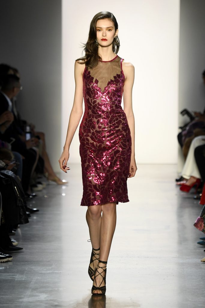 NEW YORK, NY - FEBRUARY 08:  A model walks the runway for Tadashi Shoji during New York Fashion Week: The Shows at Gallery I at Spring Studios on February 8, 2018 in New York City.  (Photo by Frazer Harrison/Getty Images for Tadashi Shoji)