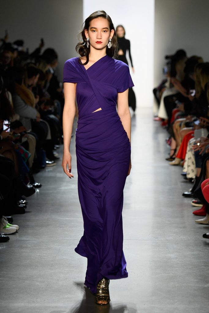NEW YORK, NY - FEBRUARY 08:  A model walks the runway for Tadashi Shoji during New York Fashion Week: The Shows at Gallery I at Spring Studios on February 8, 2018 in New York City.  (Photo by Frazer Harrison/Getty Images for Tadashi Shoji)