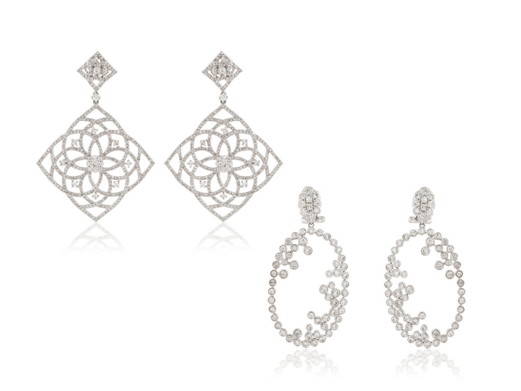 Diamond dangle earrings, both under $5000
