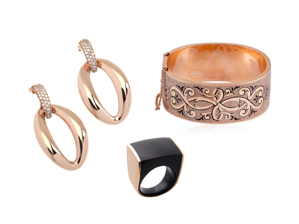 New and antique rose gold, diamond, wood and enamel jewelry, all under $3000