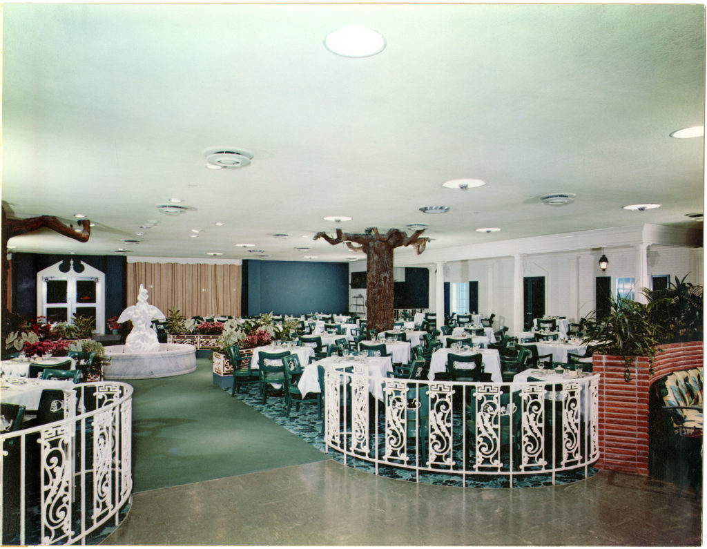 Lunching at the Sky Terrace restaurant — often complemented by informal modeling —  was de rigueur for a proper shopping outing. The restaurant was designed in a Gulf Coast Colonial style. (Courtesy Houston Metropolitan Research Center, Houston Public Library, Alfred C. Finn Collection, MSS0019-1606)