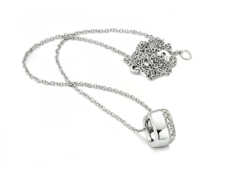 Reversible open Square Pendant with round brilliant diamonds, $1,100. 