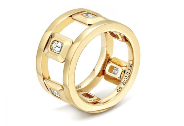 Signataire Ring with de Boulle Hallmark in diamonds in 18K yellow gold, $7,500. 