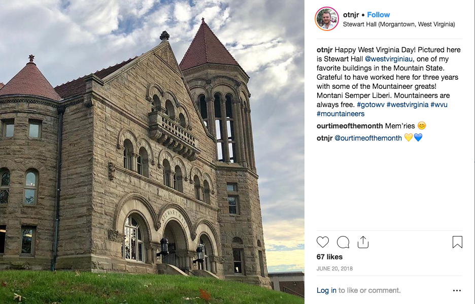 The author's alma mater, West Virginia University, Morgantown, WV. (via @otnjr)