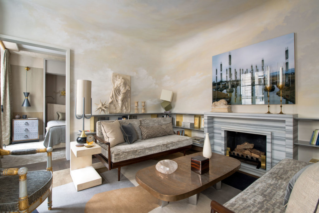 Rue de Lille, Paris with vintage Knoll sofas and Turkish marble fireplace.