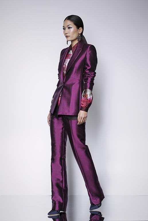 Kimora Lee Simmons magenta pantsuit, print blouse. (Photo by Kimora Lee Simmons)