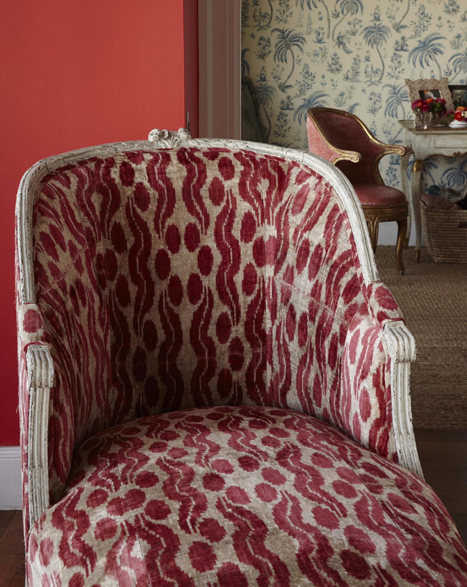 Antique French chair upholstered in it velvet from Istanbul market.