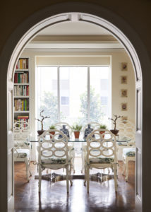 In the dining room, rare Frances Elkins Loop chairs and Alessandro Albrizzi tablek, circa 1970.