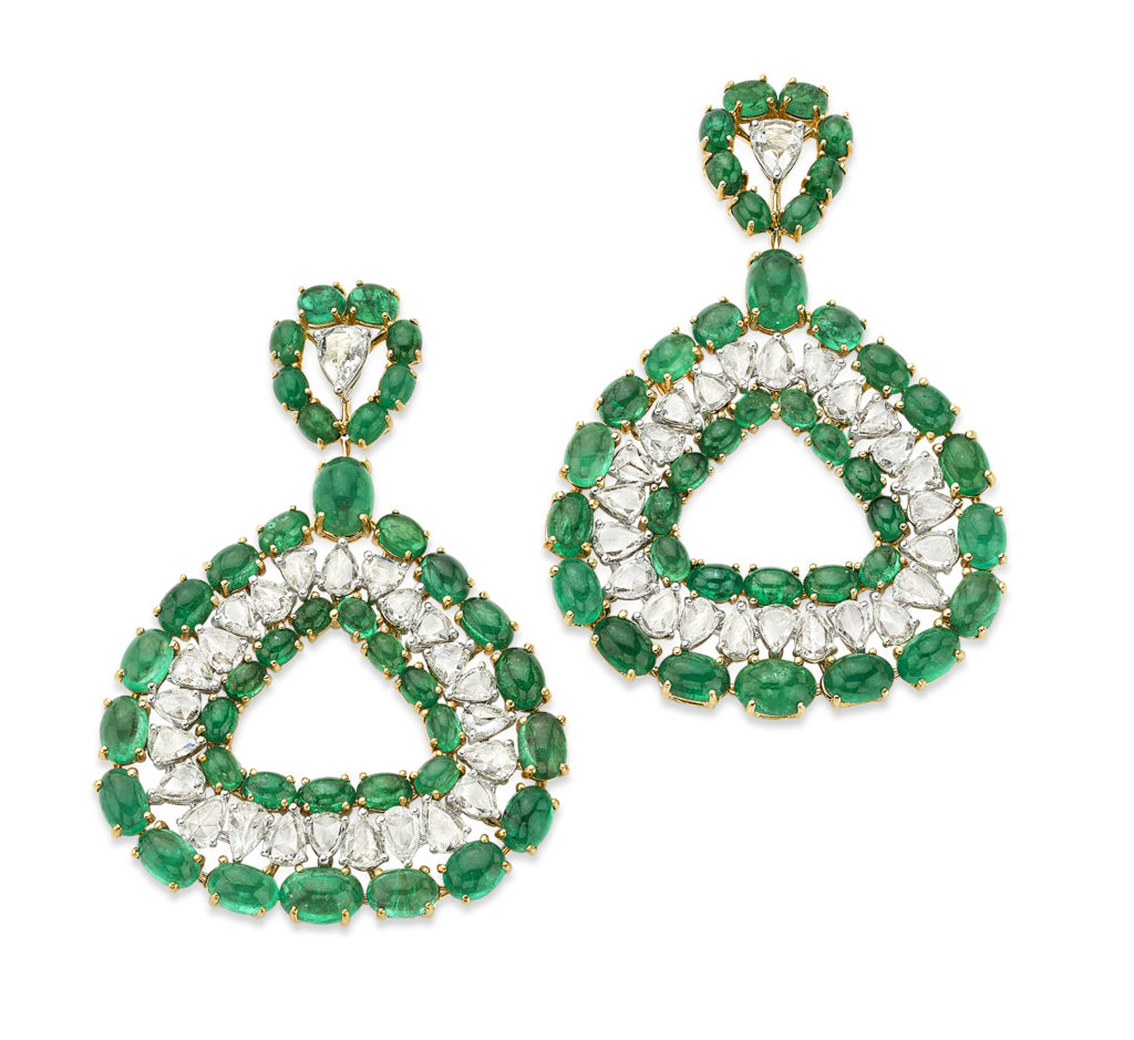 Dynasty Earrings with emeralds and diamonds. 