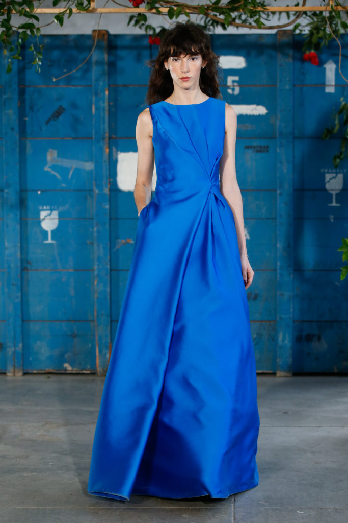 Jonathan Cohen closed his fall runway show with a blue gown made from made from Econyl nylon yarn. (Photo by Dan Lecca)