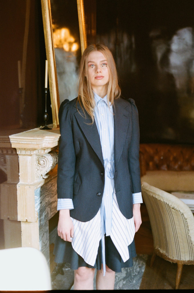 Rentrayage jacket and shirt dress made from repurposed material. (Photo courtesy of Rentrayage)