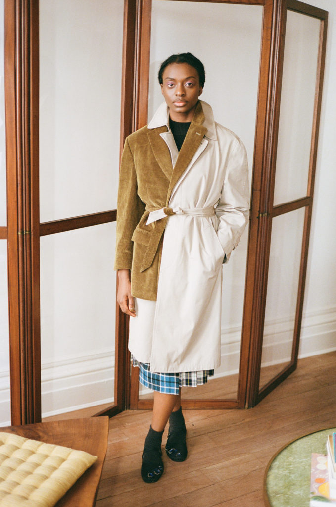 Rentrayage trench coat of linen fabric and repurposed corduroy jacket. (Photo courtesy of Rentrayage)