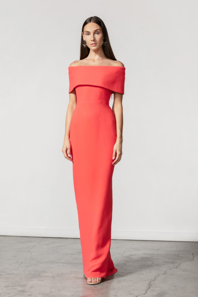 Catherine Regehr coral off-the-shoulder gown. (Photo courtesy of Catherine Regehr)