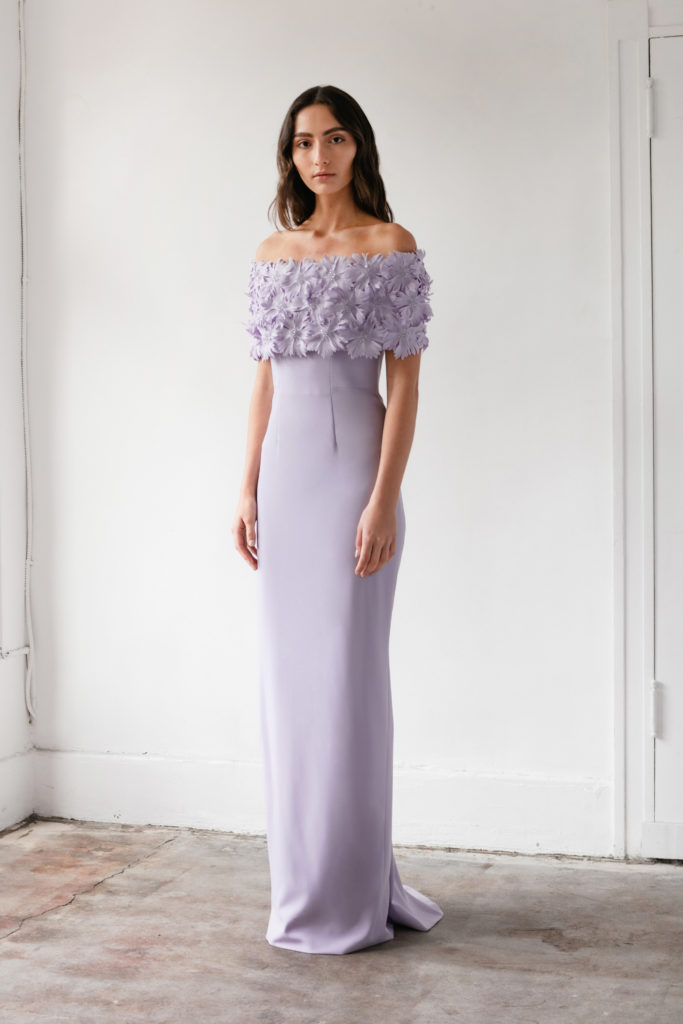 Catherine Regehr lavender off-the-shoulder gown with floral detail. (Photo courtesy of Catherine Regehr)