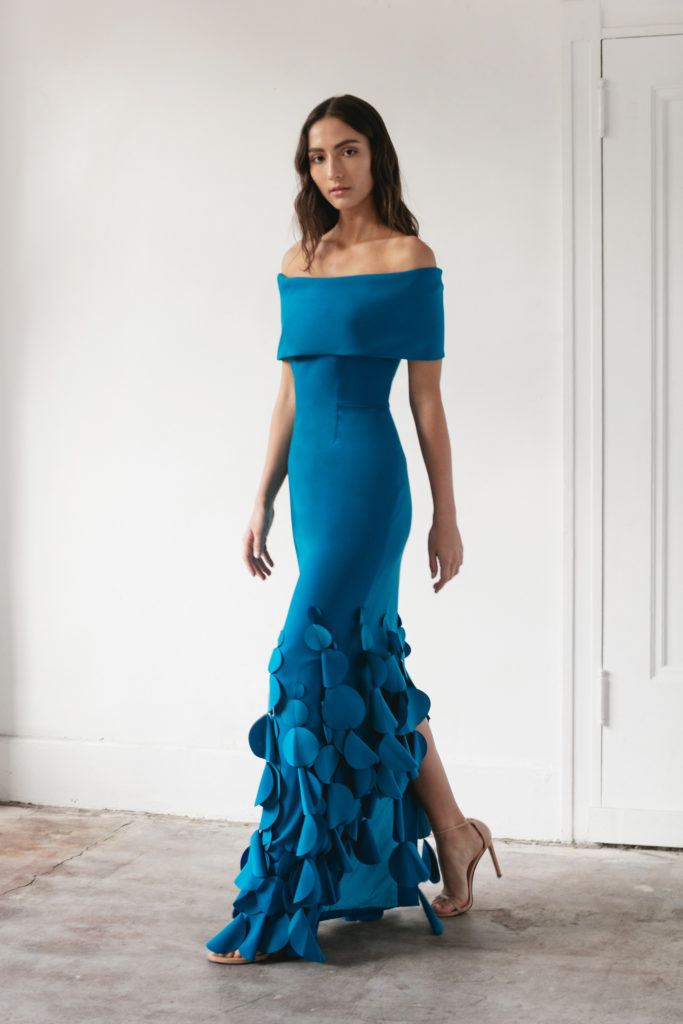 Catherine Regehr blue gown with hand-cut flowers. (Photo courtesy of Catherine Regehr)