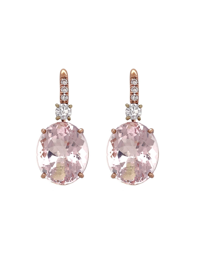 One-of-a-kind Irene Neuwirth rose gold morganite drop earrings.