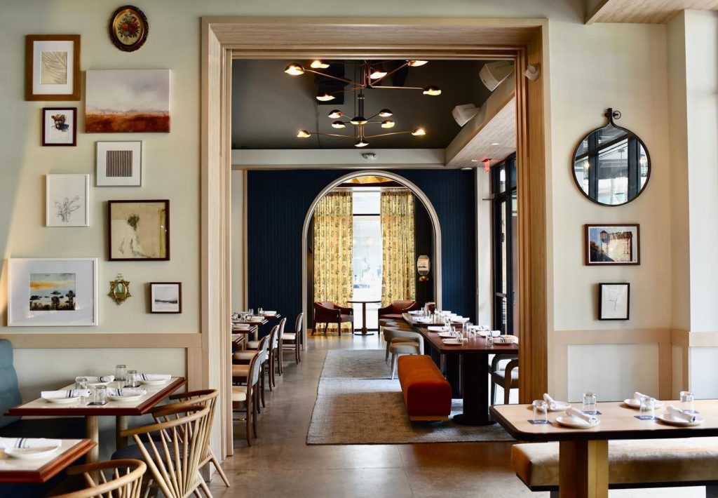 Daily Gather's warm and sophisticated interiors invites diners to linger over fresh dishes.