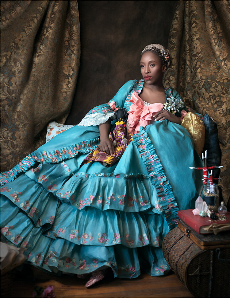Haitian artist Fabiola Jean-Louis’ “Marie-Antoinette is Dead,” 2017, at The Future is Unwritten — Healing Arts Houston fundraising auction