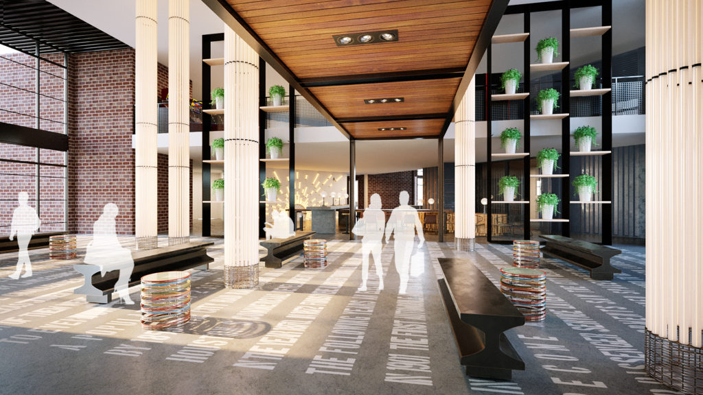 The lobby of The Laura at East River will include natural materials and lots of windows to let natural sunlight in.