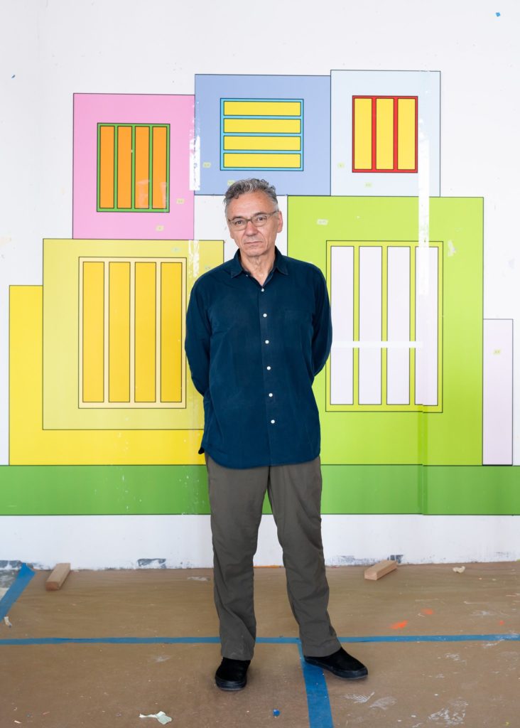 Peter Halley’s “Cell Grids” is on view at the Dallas Contemporary through Sunday, March 13, 2022, the artist’s first exhibition in Texas in 15 years. (Photo by Nicholas Calcott)
