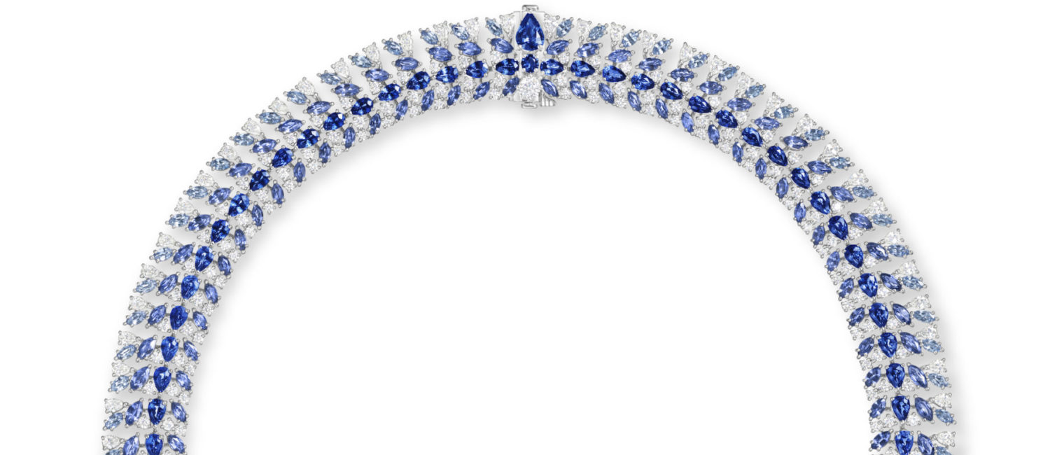 Harry Winston Blue Python necklace from the Marvelous Creations Collection with blue sapphires and diamonds, set in platinum.
