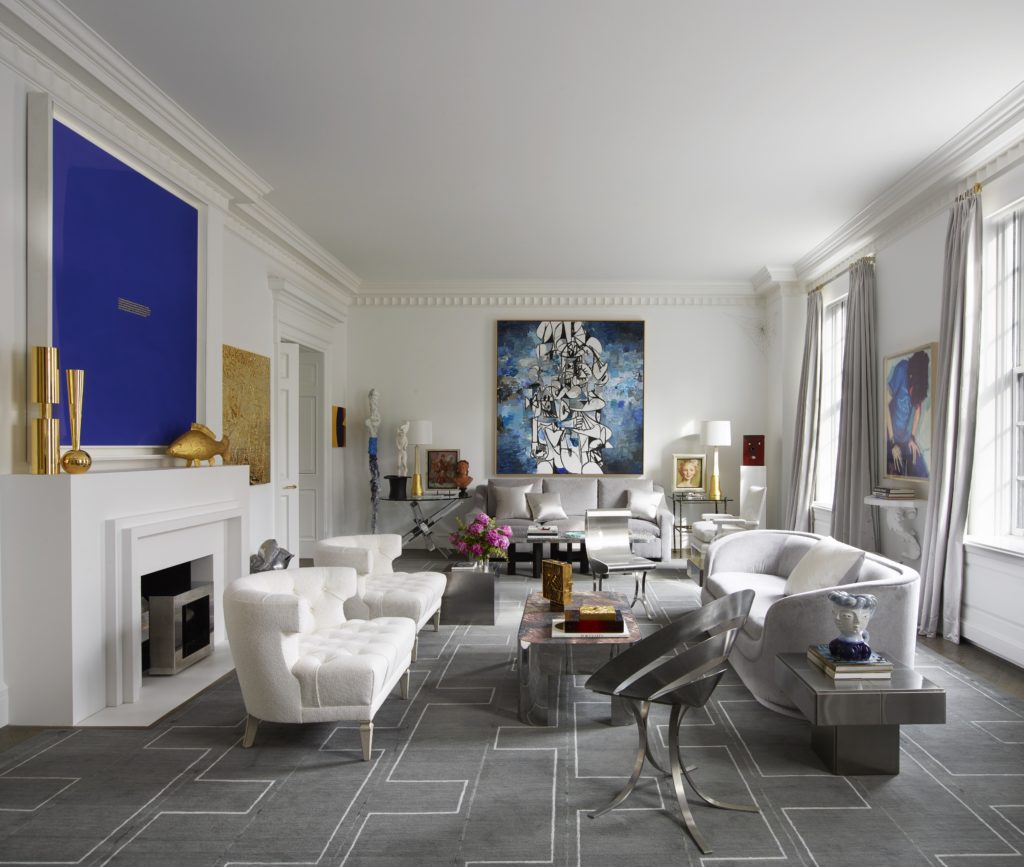 Works by Richard Prince, Rudolf Stingel, and George Condo in the living room of a prewar Park Avenue apartment designed by Alex Papachristidis. (Photo by Richard Powers)