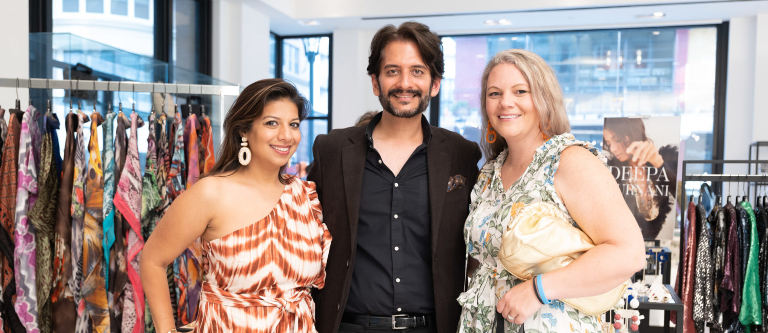 Karishma Asrani, Jay Lakhani, Courtney Harmon at the Dress for Success Women of Wardrobe Summer Soirée at Tootsies. (Photo by Daniel Ortiz)