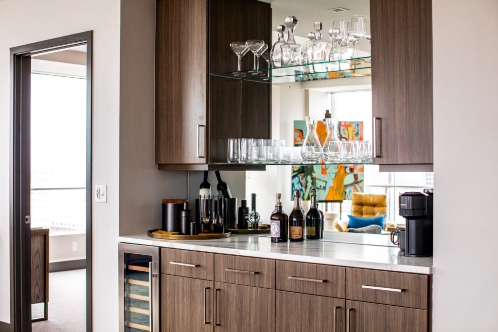 Residences feature elegant built-in bars.