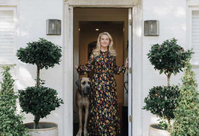 Cornelia Guest with her Great Dane, Wolf, at her Highland Park home. (Photo by Afritina Coker)