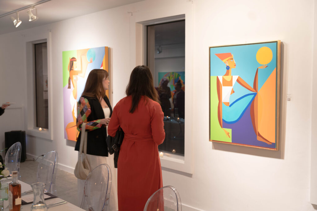 Emily Henderson, Katherine Stephens at "Colorful Wave, White Sea" dinner at W.A.A.S. Gallery (Photo by Demetri Sheffield)
