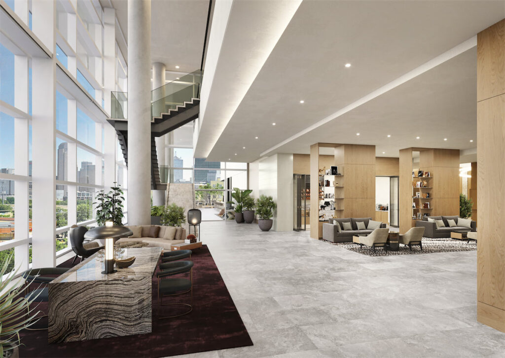 The 11th floor lobby atrium of the upcoming JW Marriott Dallas Arts District. (Rendering courtesy)
