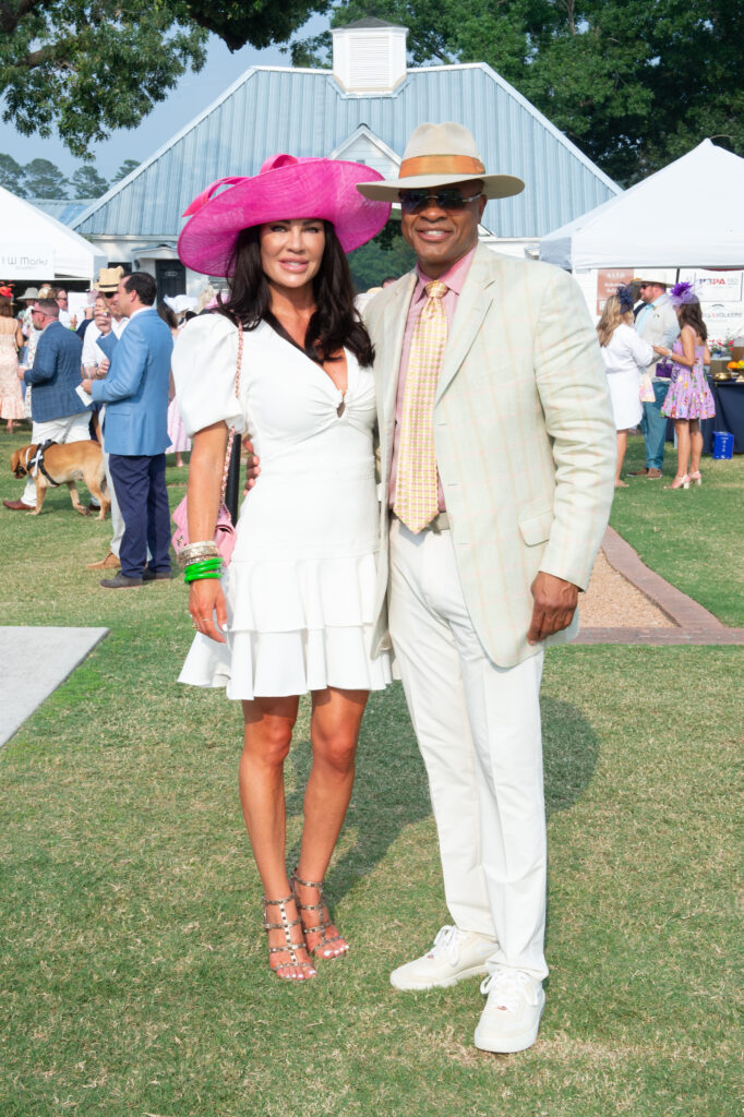 Brandi Maxwell, Rick Smith at the Bo's Place Hats, Hearts & Horseshoes Kentucky Derby party at Houston Polo Club. (Photo by Jacob Power)