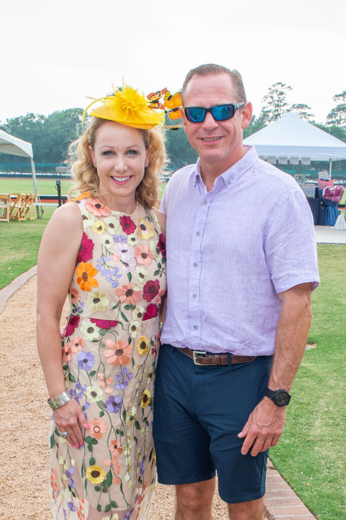 Debbie Leder, Bruce Orr at the Bo's Place Hats, Hearts & Horseshoes Kentucky Derby party at Houston Polo Club. (Photo by Jacob Power)