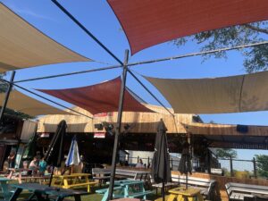 Colorful sun shades keep things cool at Moonshine Deck.