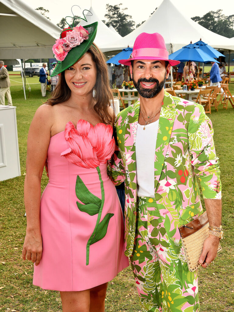 Jayne Johnston, Fady Armanious at the Bo's Place Hats, Hearts & Horseshoes Kentucky Derby party at Houston Polo Club. (Photo by Dave Rossman)
