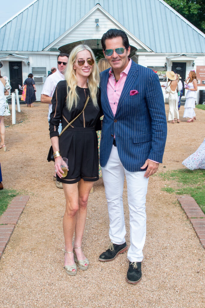 Lisa Sigloch, Michael Garfield at the Bo's Place Hats, Hearts & Horseshoes Kentucky Derby party at Houston Polo Club. (Photo by Jacob Power)