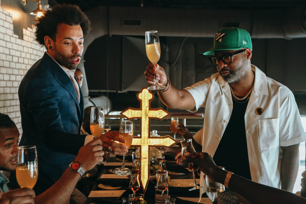 D'USSÉ brand ambassador Sullivan Doh, CoolxDad founder Kevin Barnett at the Father's Day and Juneteenth Brunch (Photo by William Issac