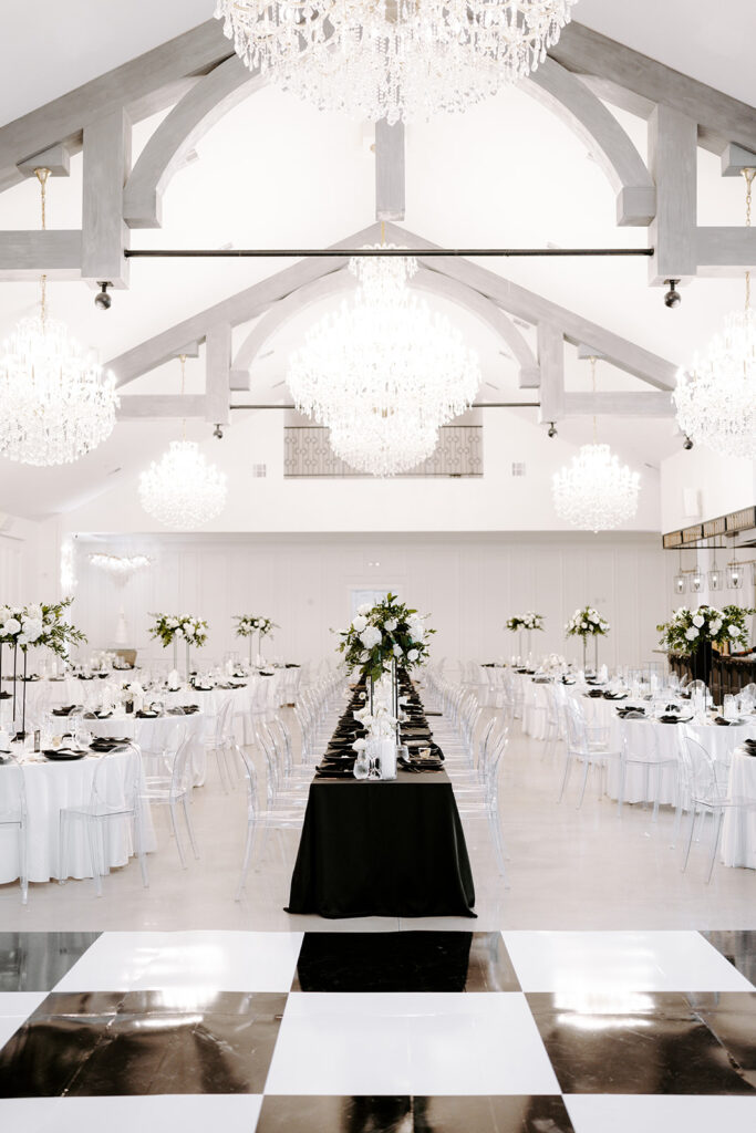 The ballroom at The Peach Orchard is a glamorous new building on the property that opened in September 2021 after a COVID-19 delay.