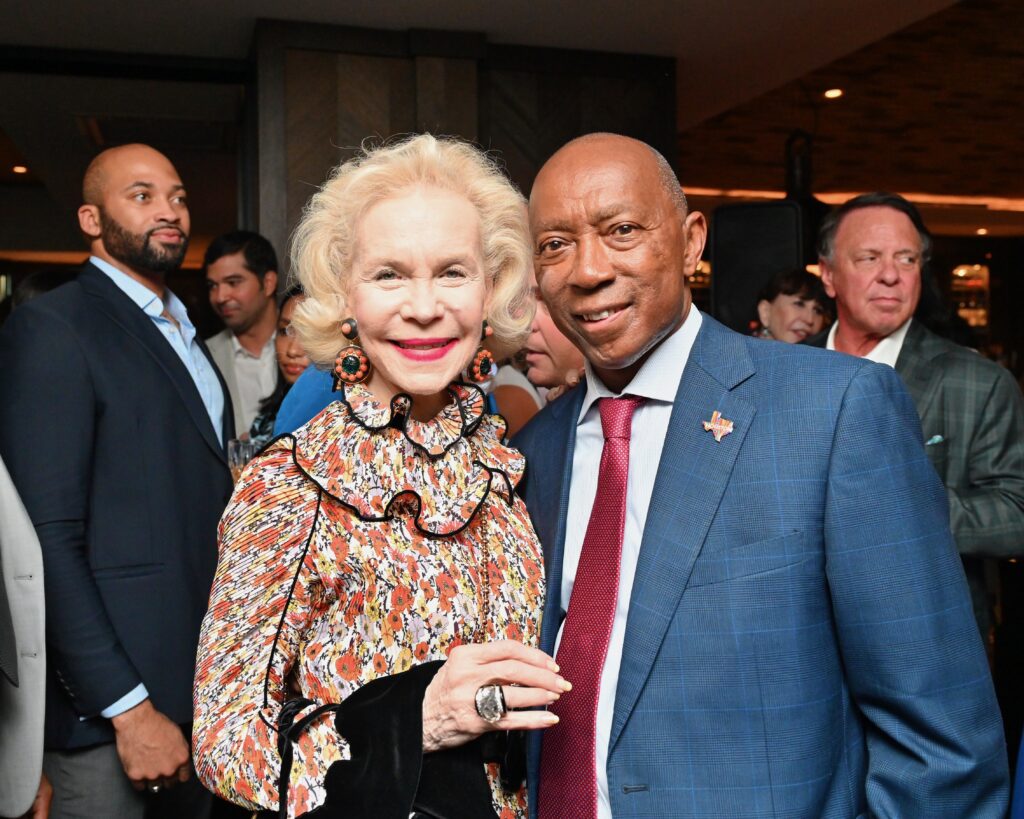 Lynn Wyatt, Mayor Sylvester Turner at the Steak 48 fall fête doubling as kick-off for the Houston Arts Alliance Gala, 2023. (Photo by Alex Montoya)