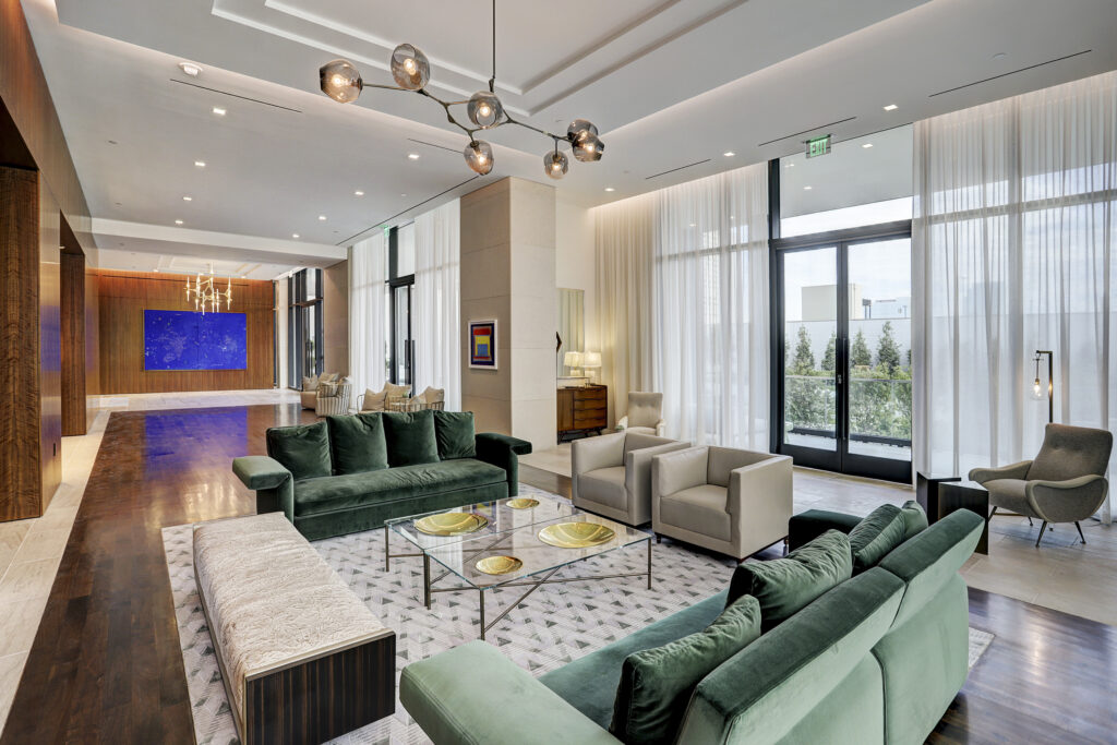 The building also boasts beautifully designed gathering spaces available for residents to enjoy.