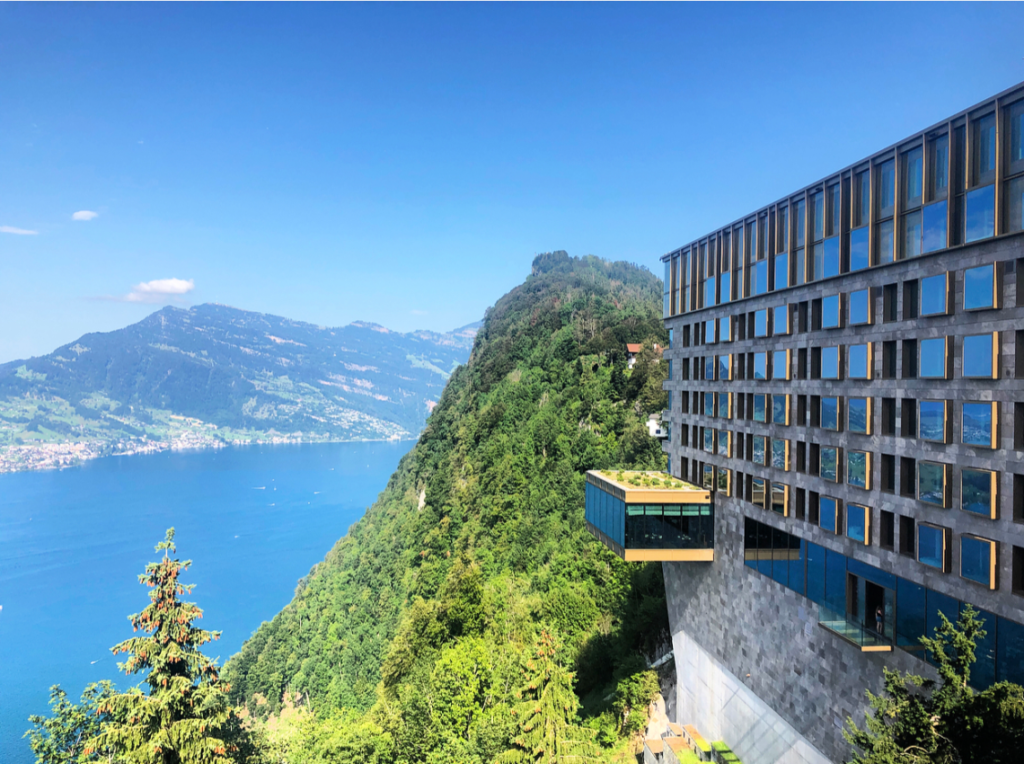 Bürgenstock Resort is a mountain retreat perched above Switzerland's Lake Lucerne
