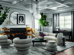 AD_Winnie Harlow’s living room with Tommaso Barbi brass leaf lamps. _0328 (Photo by Douglas Friedman)