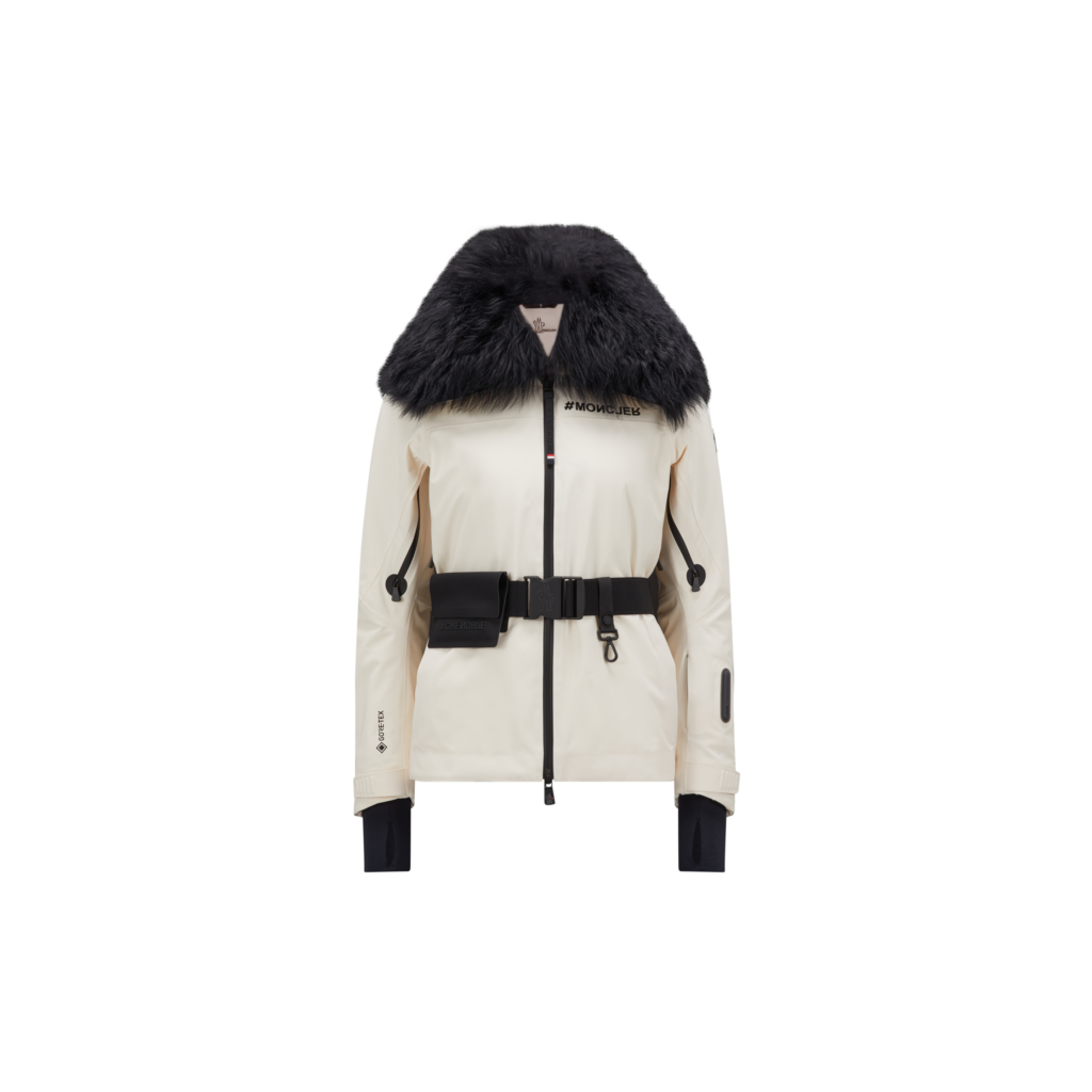 Moncler Vizelle Belted Down Jacket with Shearling Ruff
